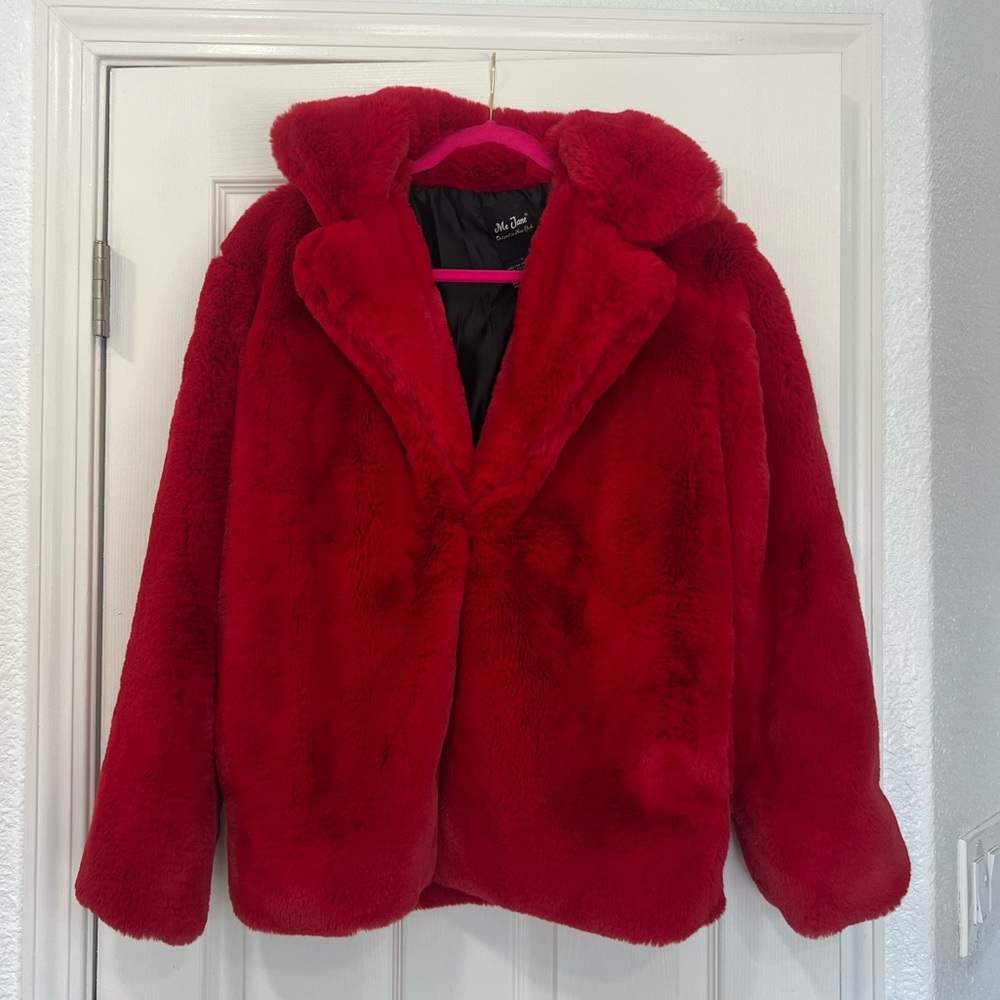 Me Jane Red Faux Fur Coat